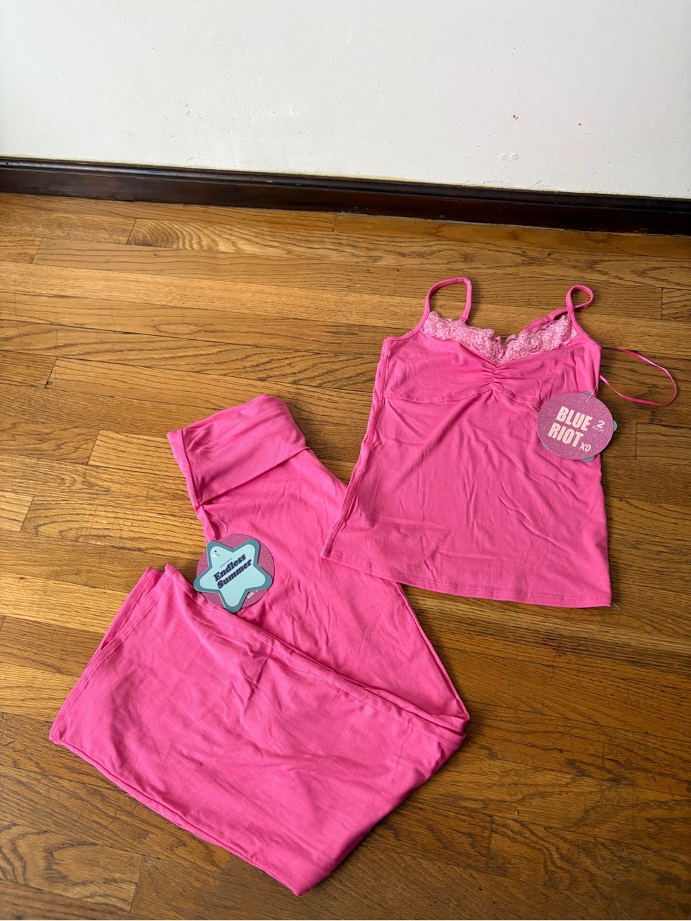 Pink Lace-Trim Cami & Legging Set